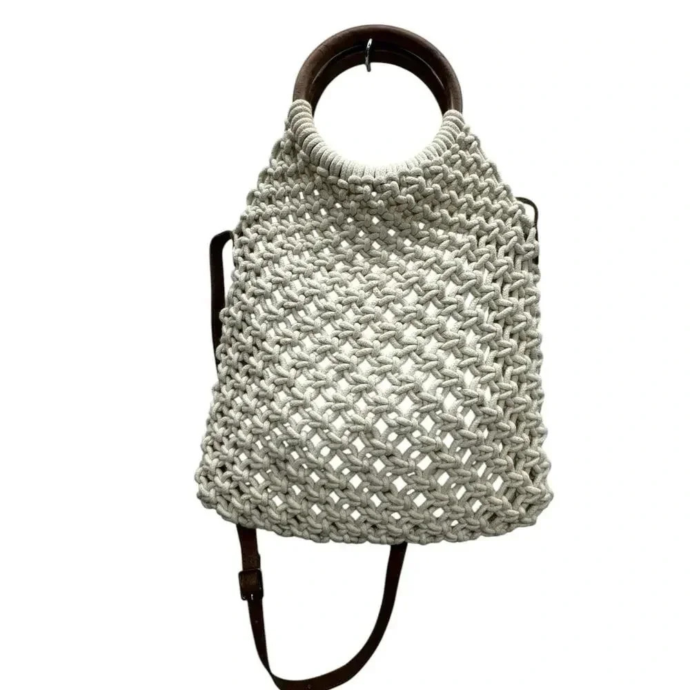 Sigrid Olsen Handcrafted Natural Macrame Crossbody Fully Lined Snap Close Bag